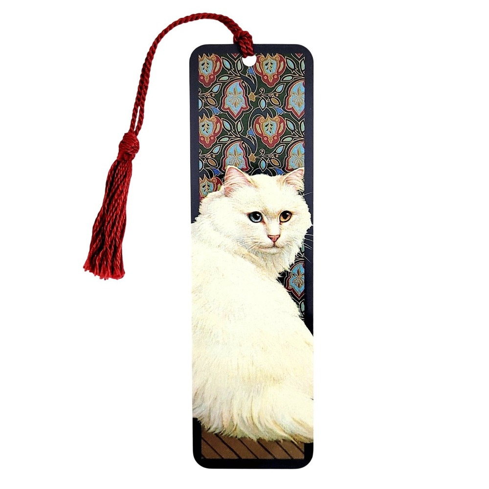 Vintage 80s Hallmark White Cat Bookmark, "Pretentious Cats" 1985 Artworks, HM104